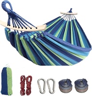 2 Person Cotton Canvas 450lbs Portable Camping Hammock Tree Straps for Travel Patio Garden