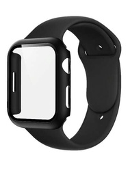 二合一組合：Apple Watch錶帶+Apple Watch錶殼，男女運動，柔軟防汗，按扣式硅膠錶帶+防掉落、防刮花、防水的PC錶殼，配硬化玻璃屏幕保護貼，適用於Apple Watch 40/41/44/45/49MM，舒適便捷的Apple Watch Series Ultra/9/8/7/6/5/SE/4錶帶和錶殼，時尚的錶帶和錶殼