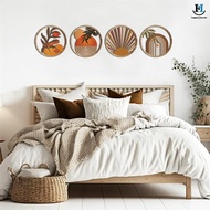 [GA] 4Pcs Wooden Wall Bohemian Wall Art Farmhouse Bohemian Country Yard Decoration Round Shape Wall 