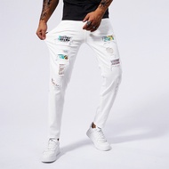 White Men jeans Goods jeans Ripped Patch Art Street jeans Men