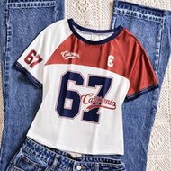 Girls' Teen Digital 67 Print Round Neck Short Sleeve Fitted T-Shirt, Summer Sports Casual Versatile 