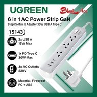 Power Strip 6 IN 1 UGREEN [15143] Stop Kontak + Adapter 30W USB a TYPE C Super Fast Charging Univers
