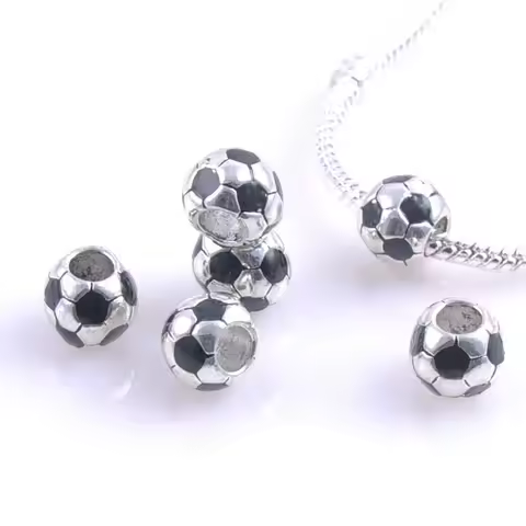 10MM 5Pcs Silver Plated Football Spacers Beads Fit Charms Bracelets Jewelry Handmade DIY extanpaa fl