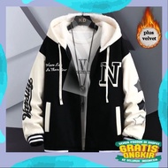 Big Size Baseball Jacket (S - 7XL) N (Screen Print) Varsity Baseball Jacket Zipper Bomber FLeece 7XL