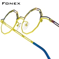 FONEX Acetate Titanium Glasses Frame Women New Fashion Brand Design Vintage Retro Polygon Eyeglasses