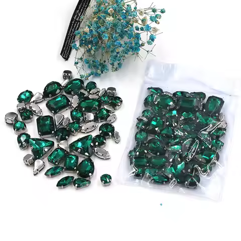 Sell at a loss! mixed shape Malachite green glass crystal sew on claw rhinestones diy clothing acces