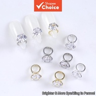 Diamond CZ 8mm 2CT Nail Ring Charm - Gold/Silver Tone Luxury Nail Art Decoration Cincin Pesona Kuku 