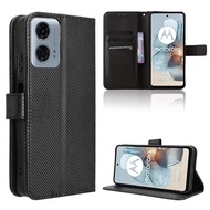 Fashion Diamond Flip Cover Motorola Moto G34 5G Wallet Case Lanyard PU Leather Casing Card Slots