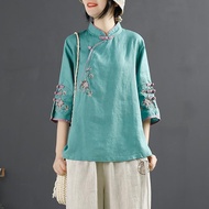 Women hanfu top embroidery flower cheongsam blouse top hanfu top women top