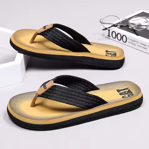 Men's GAT Flip-Flops Wide Strap Non-Pinch Retro Outdoor Anti-Slip Breathable British Style Sandals B