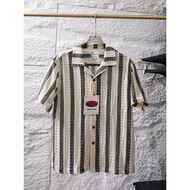 [Limited Time Sale] Hawaii Holiday StyleCrochet Stripe JacquardSummer Couple Loose Cuban Collar Holl