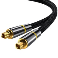 สายเสียงออปติคอลแบบดิจิตอลไนล่อนชุบทอง Toslink 24K ตัวผู้กับตัวผู้ SPDIF Dolby 7.1 DTS สายถักไฟเบอร์