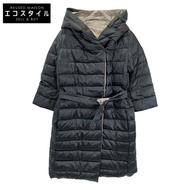 S max Mara 深海軍藍 x 米色繫帶雙面連帽羽絨服，42 碼