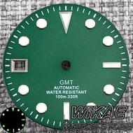 29mm Left Hand Green GMT Watch Dial Black Blue Red Orange Watch Face 9Oclock Date Green Luminous Fit