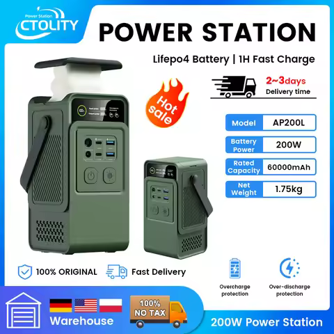 Power Stations 192Wh, 200W Portable Lifepo4 Battery, Power Bank for Camping, Emergency Energy, 60000