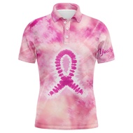 Men golf polo shirts pink tie dye breast cancer awareness golf tournament golf tops for men