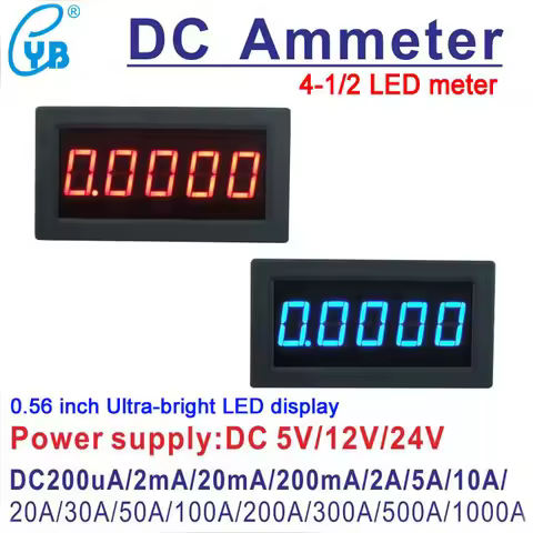 YB5145B LED Digital Ammeter DC Current Meter Amp panel meter 4 1/2 Ampere 100uA 200uA 2mA 200mA 2A 5