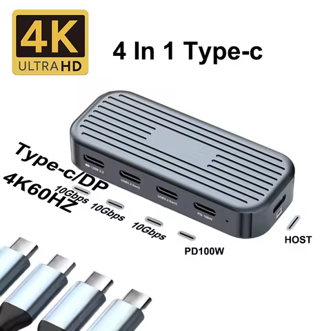4 in 1 Type-c DP alt mode USB C Hub with 4K@60Hz Video Output, 10Gbps Data 100W PD Charging, for Lap