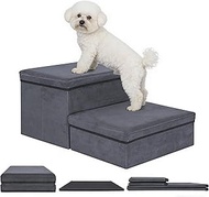 AKOZLIN Dog Stairs with Storage Space, 2 Steps, Foldable, 2-in-1 Pet Stairs, Extra Wide Pet Ramp, Pe