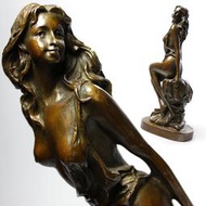 歐洲古董 美女 半祼 曼妙身材 裸女 30cm 銅雕 雕塑