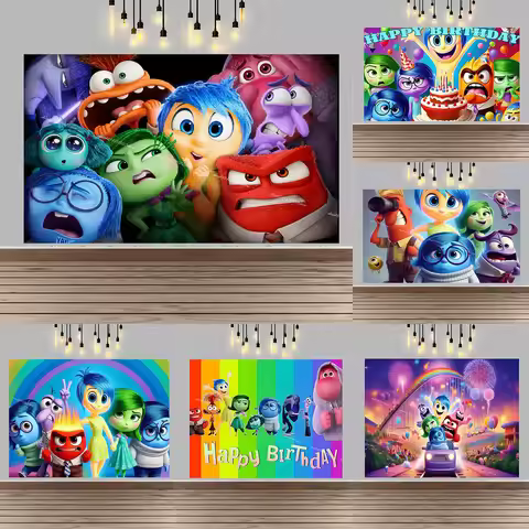 Disney Inside Out 2 Theme Birthday Party Backdrop Poster Inside Out Cake Table Decor Party Supplies 