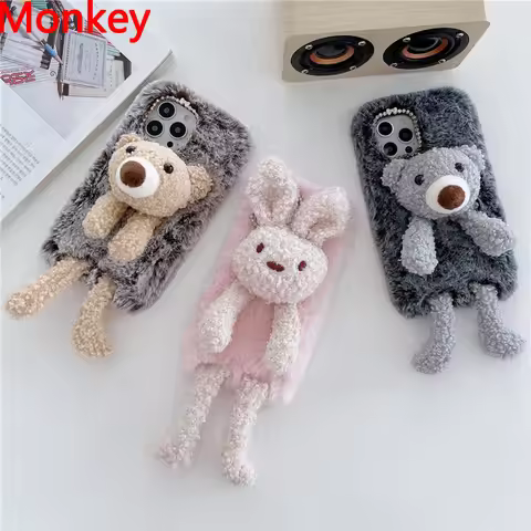 3D Cute Rabbit Fluffy Plush Bear Phone Case For Huawei Nova 8I 7I 3I 2I 5T 9SE P50 Pro P40 P30 P20 P