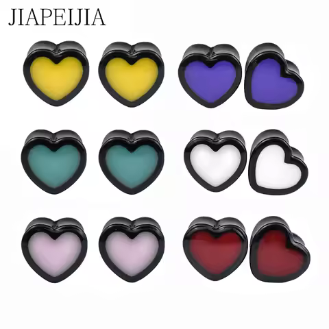 Pure Color Heart Shape Ear Gauges Tunnels and Plug Acrylic Ear Stretching Kit Expander Piercing Earr