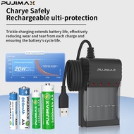 Ready Stock PUJIMAX 4-Slot Smart Indicator AA AAA Battery Charger 1.2V Ni-CD Ni-MH Fast Charge Ship 