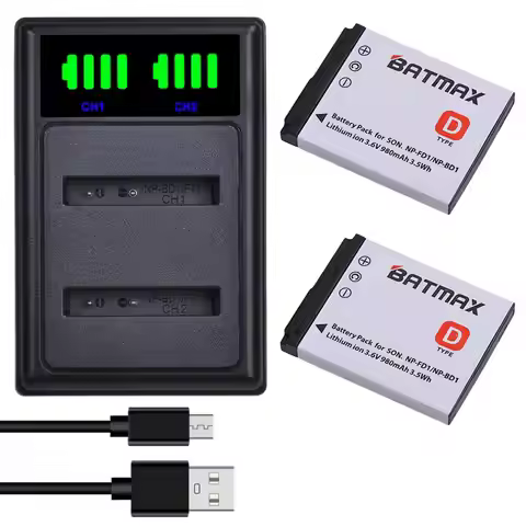 Batmax NP-FD1 NP-BD1 Camera Battery+LED Dual USB Charger For sony DSC T300 TX1 T900 T700 T500 T200 T