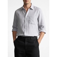 UNIQLO MEN'S RELAXED FIT LINEN BLEND SHIRT - LIGHT GRAY (XL)