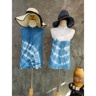 LAANTA Indigo Tie Dye Mandarin Collar Sleeveless Top