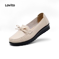 Lovito Casual Boat Shoes Bow Loafers All Seasons Black Boat Shoes for Women LFA85009 Lovito Kasut Bo