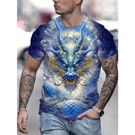 Men's short sleeve T-shirt 3d Dragon print large size short sleeve dragon animal sweatshirt top