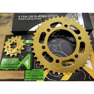 VALUE SET 415H Y16ZR Y16/ Y15ZR Y15/ FZ150 AJI RACING 415H CHAIN RANTAI [ O-RING / BIASA ] + SPROCKE