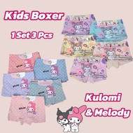 (3 Pcs) Kids Boxer Girls Boxer Panties Cartoon Melody Kulomi Underwear /Seluar dalam Budak Perempuan