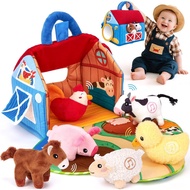 Surprise Barn with Stuffed Farm Animals with Real Sounds - Montessori Toys for 6 Month Old Baby Gift