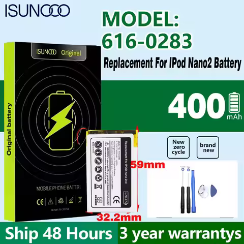 ISUNOO High Capacity 616-0283 3.7V Li-ion Battery Replacement 350mAh for iPod Nano 2 2G 2nd Gen MP3 
