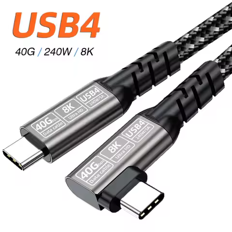 0.2m 0.5m 1m USB4 Cable Thunderbolt 3/4 40Gbps USB C 8K60Hz Video Cable PD240W Fast Charger 90° Elbo