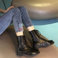 Short Boots Martin Shoes Military Boots Martin Shoes Large Size Laced-Up Thick Heel Boots Mid-Tube L