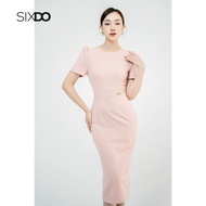 Đầm midi dáng bút chì ngắn tay thời trang SIXDO (Orangish-beige Midi Woven Dress)