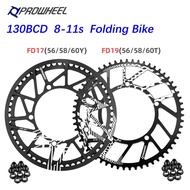 Prowheel Folding Bike Round Chainring 130bcd 8 9 10 11s 56 58 60T Aluminum Lightweight Chainring with 5 Bolts