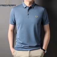 Fred Perry เพอร์รี่เพอร์รี่หูข้าวสาลีของผู้ชายเสื้อโปโลฤดูร้อนสีทึบใหม่ธุรกิจแขนสั้นเสื้อยืดลายปักไหมหม่อน