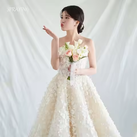 SPRAYING Luxury Ivory 3D Lace Wedding Dress Korea Photo Shoot Strapless A line Long Bridal Gowns Cor