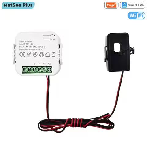 Tuya Smart Life WiFi Digital Energy Meter 80A with CT Clamp Sensor App Real-time Monitor Power Consu