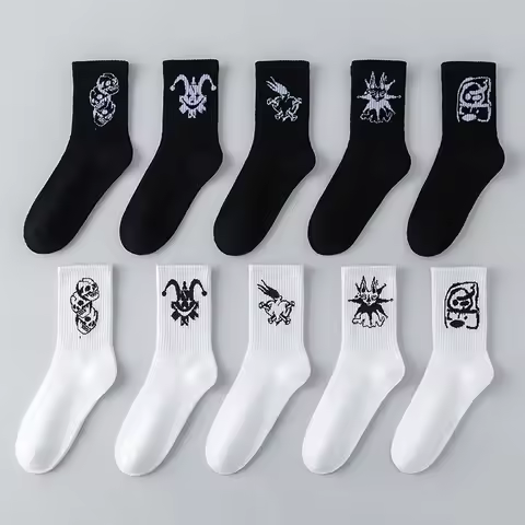 Men's graffiti funny socks, oversized socks, clown spray painted black and white socks