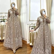 Gamis Tile Bordir Mewah Maudy Dres Ceruty Babydoll Mix Brukat Garden Aplikasi Mutiara Payet Swarosky