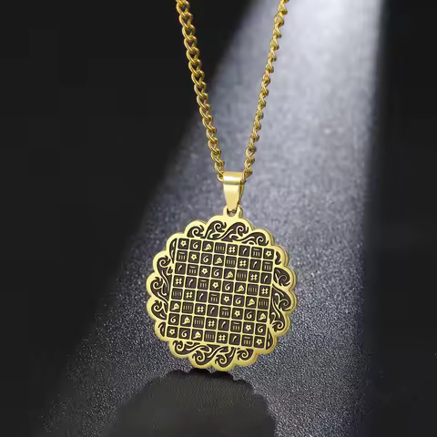 Double-Sided Islamic Magic Square Necklace 99 Names of Allah Pendant Stainless Steel Muslim Amulet N
