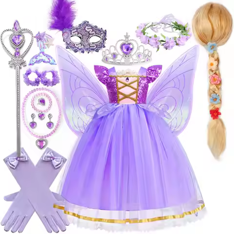 2026 Disney Rapunzel Purple Princess Dress for Girls Kids Tangled Cosplay Costume Birthday Party Hal