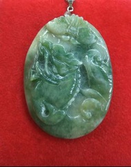 天然緬甸翡翠A玉光令水潤幼潔冰翠綠精美蝴蝶龍魚（寓意獨佔鰲頭）