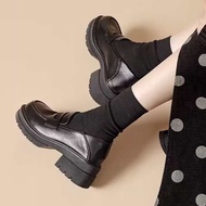 fairy shoes Jenama khas kasut kulit bersol tebal hitam wanita musim bunga dan musim gugur 2025 gaya 